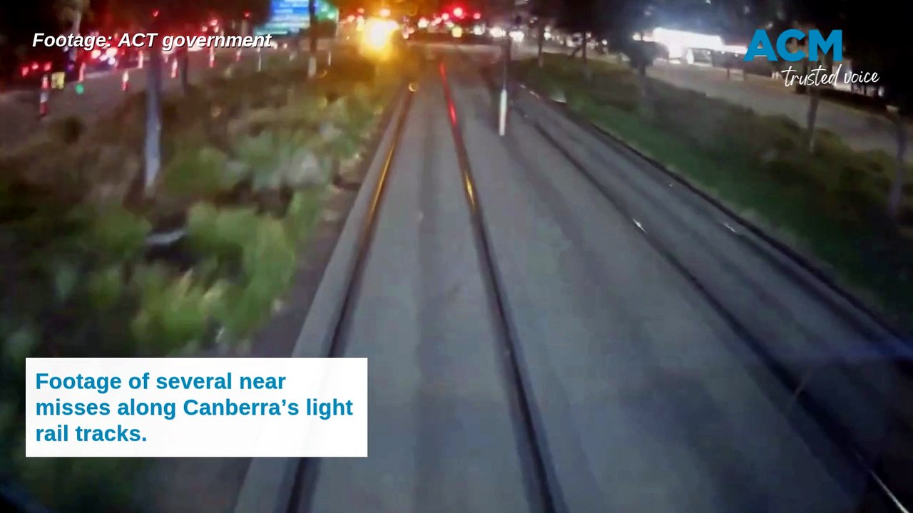 Footage of several near misses on Canberra's light rail tracks