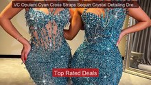 VC Opulent Cyan Cross Straps Sequin Crystal Detailing Dress for Fa... -- Best Deal 2026 | Shop Now!