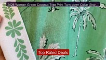 2026 Women Green Coconut Tree Print Turn-down Collar Short Sle... -- Hot Deal 2026 | Limited Offer!