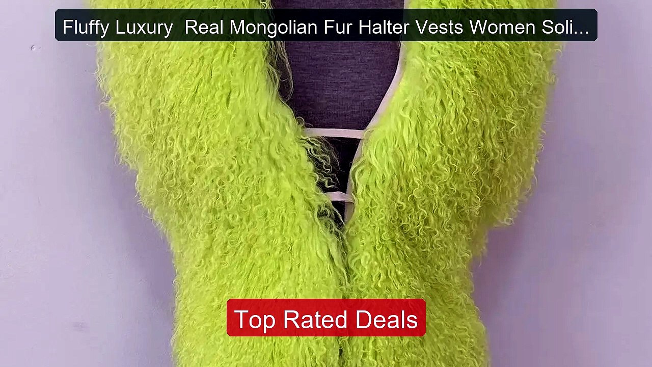Fluffy Luxury  Real Mongolian Fur Halter Vests Women Solid Dee... -- Best Buy 2026 | Great Quality!