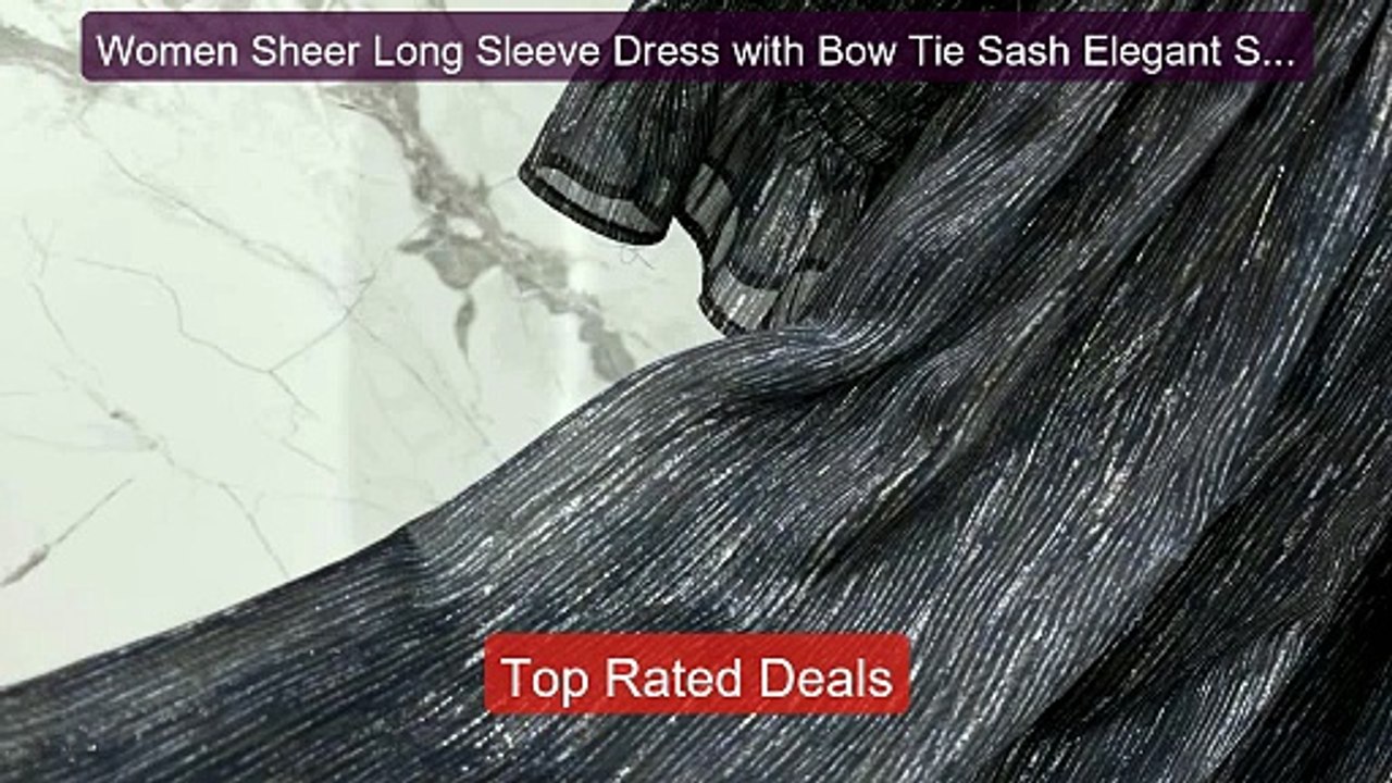 Women Sheer Long Sleeve Dress with Bow Tie Sash Elegant Sweet Bodyc... -- Top Rated 2026 | Buy Now!