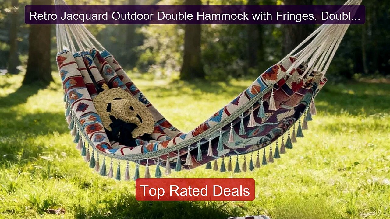 Retro Jacquard Outdoor Double Hammock with Frin...