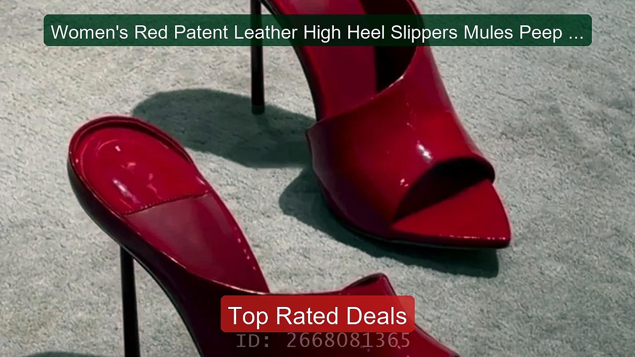 Women's Red Patent Leather High Heel Slippers Mules Peep Toe ... -- Amazing Value 2026 | Must Have!