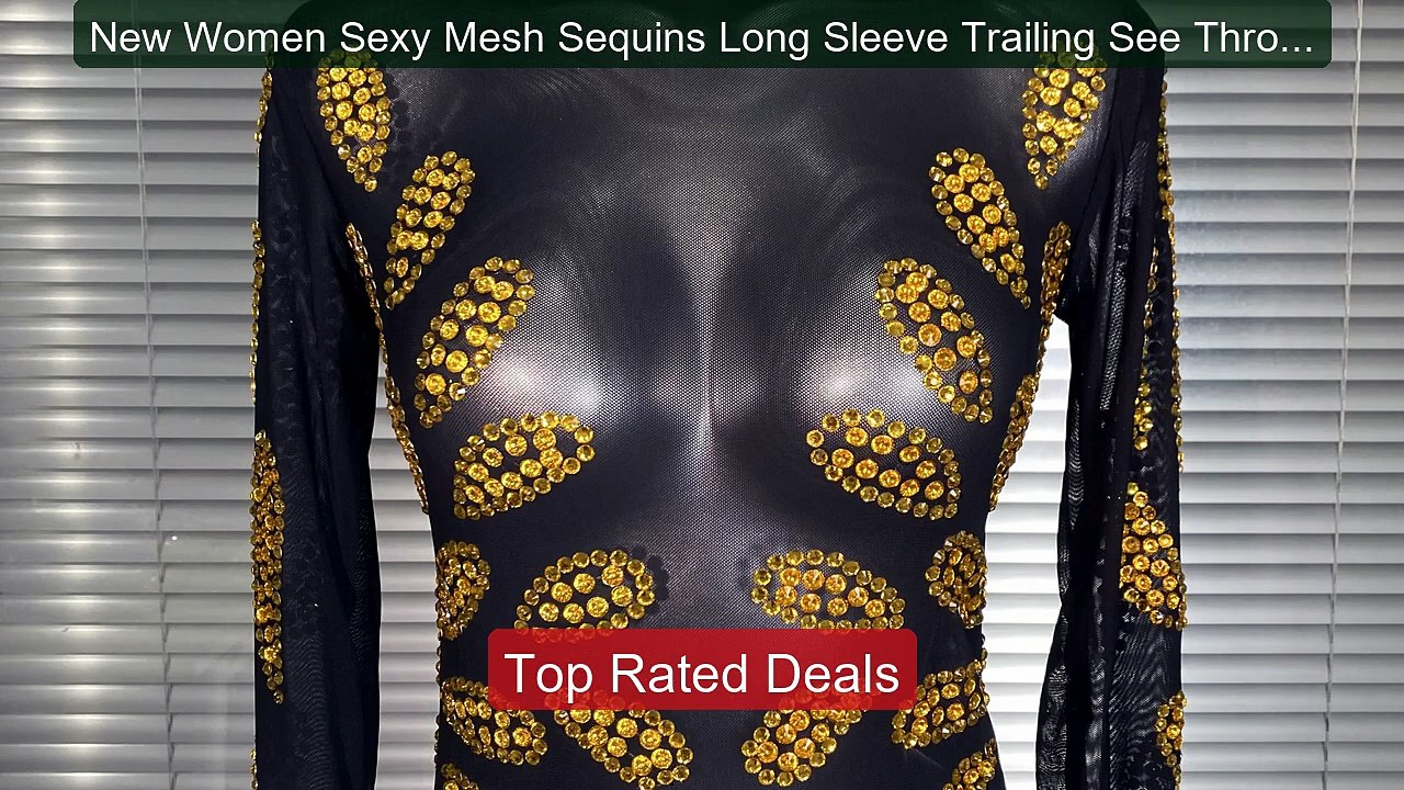 New Women Sexy Mesh Sequins Long Sleeve Trailing See Throug... -- Top Pick 2026 | Unbeatable Price!