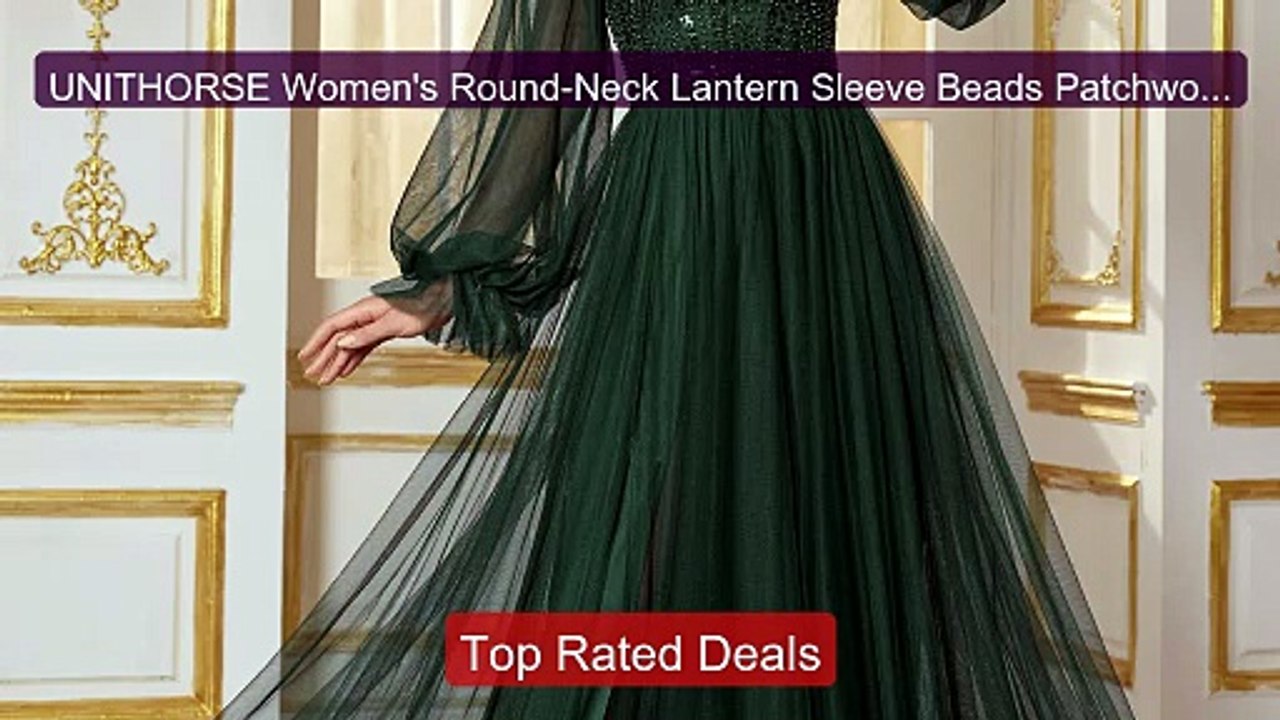 UNITHORSE Women's Round-Neck Lantern Sleeve Beads Patchwork M... -- Amazing Value 2026 | Must Have!