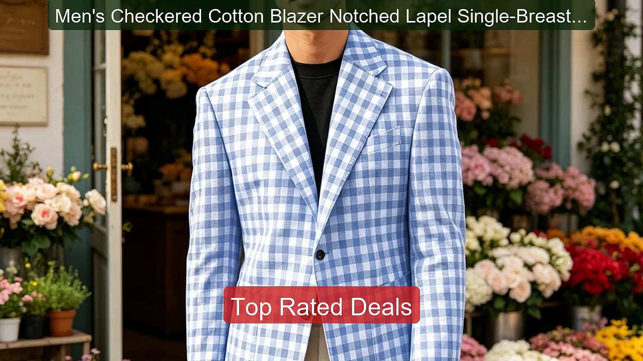 Men's Checkered Cotton Blazer Notched Lapel Single-Breasted Ca... -- Best Buy 2026 | Great Quality!