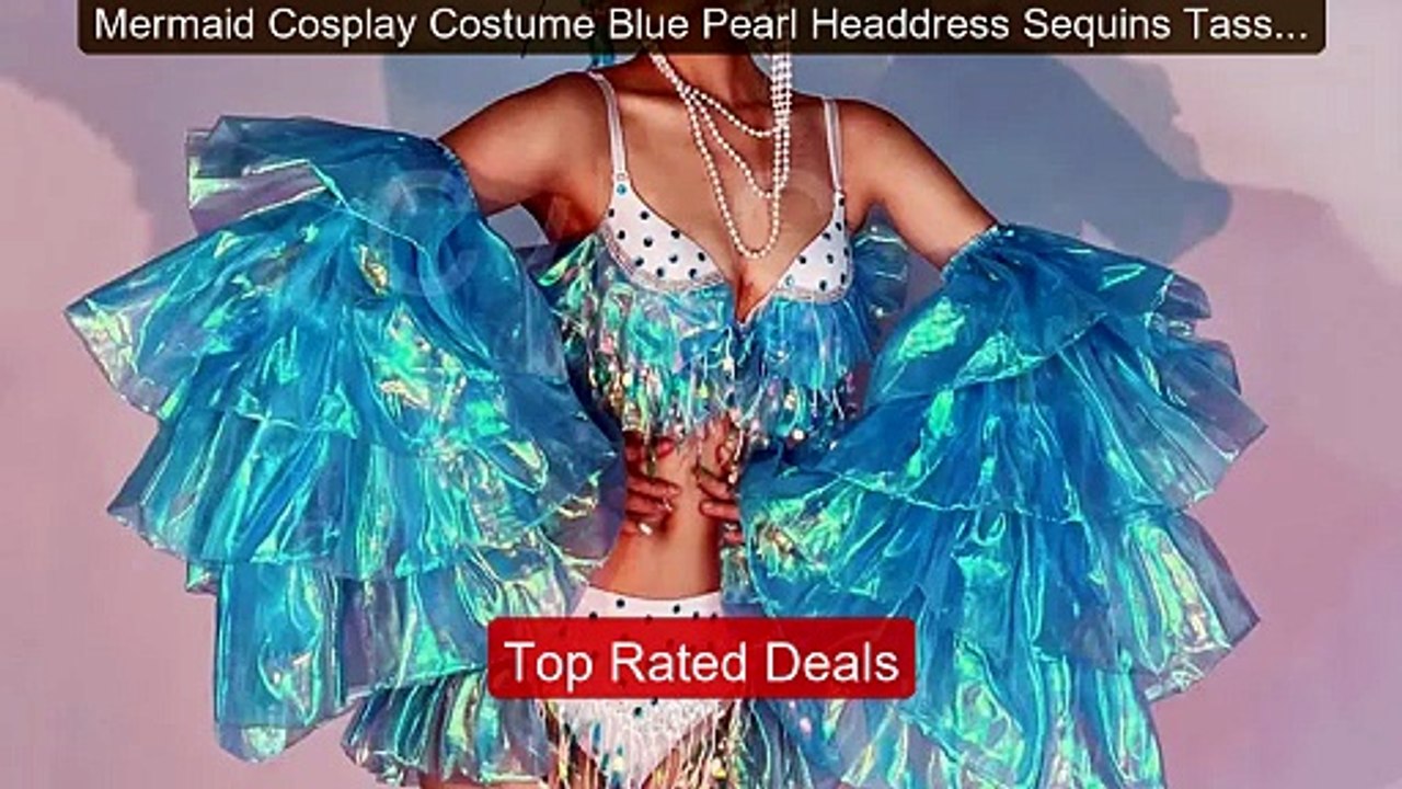 Mermaid Cosplay Costume Blue Pearl Headdress Sequins Tassel Bi... -- Hot Deal 2026 | Limited Offer!