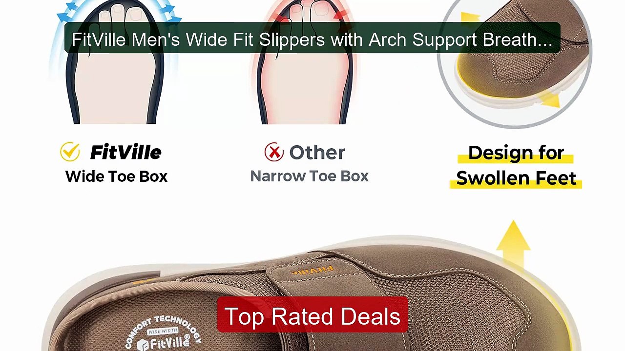 FitVille Men's Wide Fit Slippers with Arch Support Breathable Adju... -- Best Deal 2026 | Shop Now!