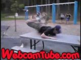 Maniac Rides a Scooter at Full Speed into a Picnic Table