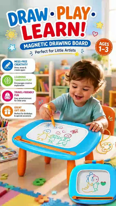 Kikidex Magnetic Drawing Board for Toddlers – Fun Learning Toy for Ages 1–3