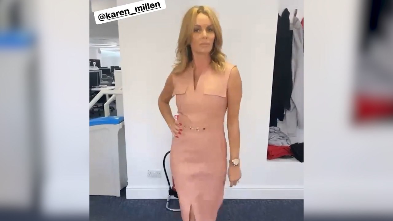 Amanda Holden struts in leather dress