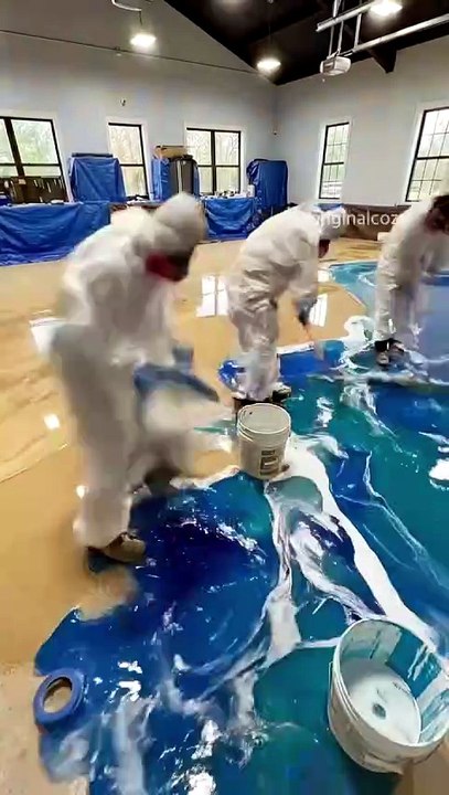 Insane beach epoxy floor design for this garage...