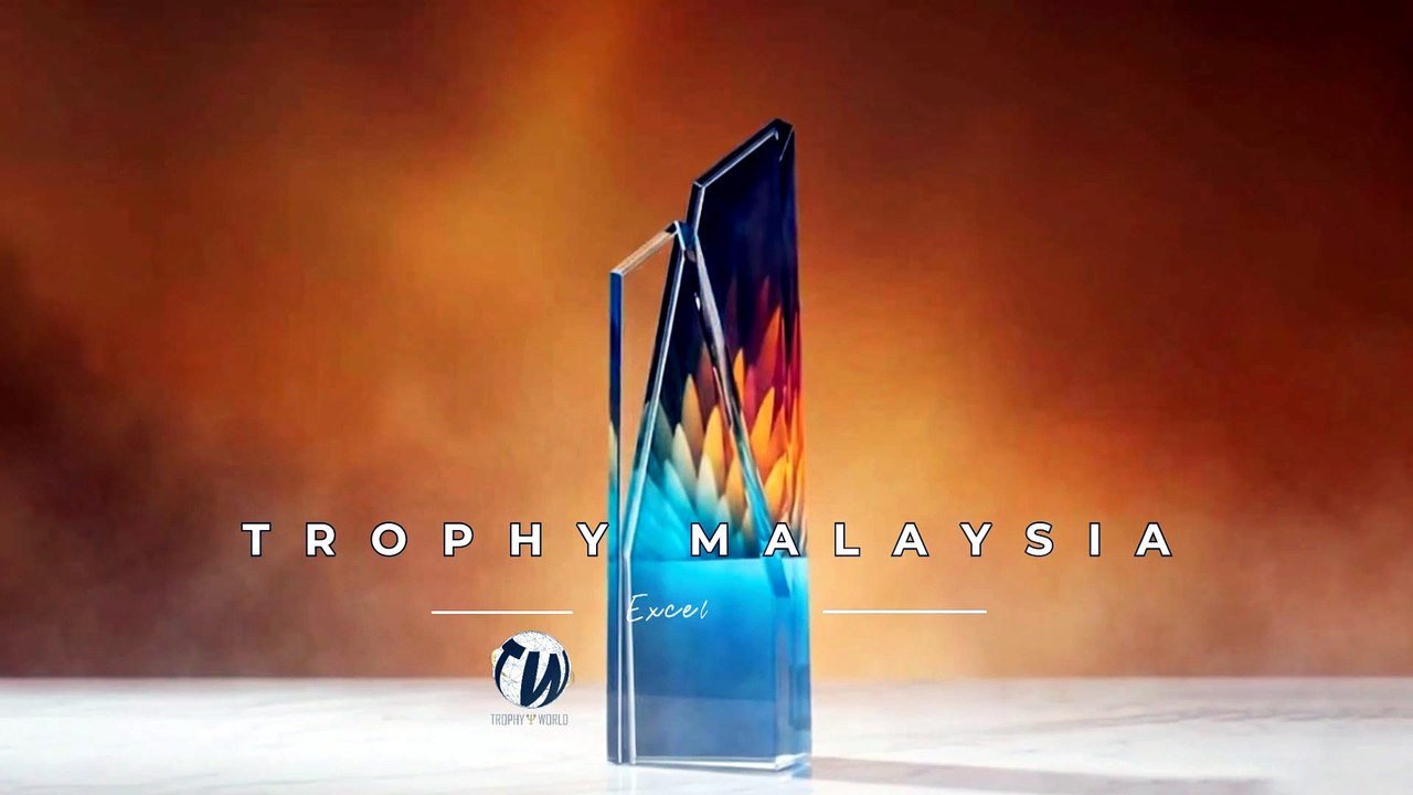 Blue Orange Crystal Trophies at Trophy-World Malaysia | Custom Trophies & Plaques Supplier