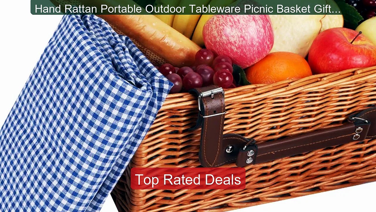 Hand Rattan Portable Outdoor Tableware Picnic B...
