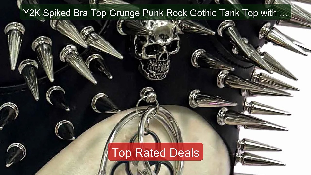 Y2K Spiked Bra Top Grunge Punk Rock Gothic Tank...