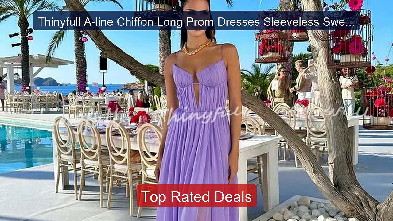 Thinyfull A-line Chiffon Long Prom Dresses Slee...