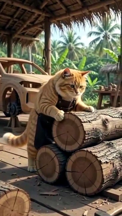 ​🐱 Carpenter fluffy Cat Builds a Wooden Luxury Car! 🚗