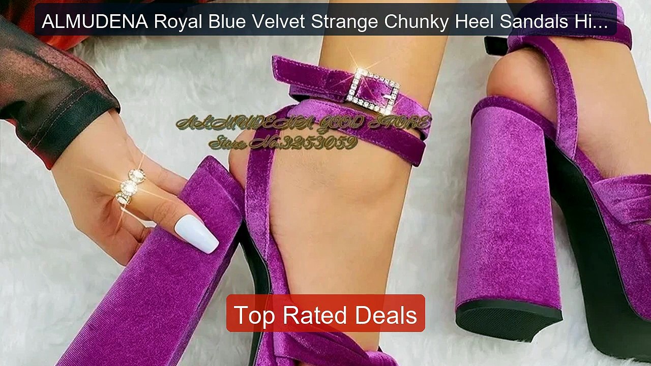 ALMUDENA Royal Blue Velvet Strange Chunky Heel Sandals High Pl... -- Best Buy 2026 | Great Quality!