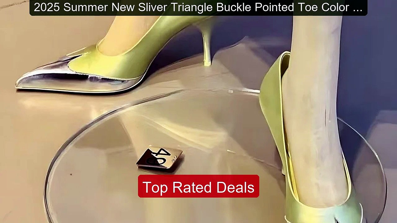 2025 Summer New Sliver Triangle Buckle Pointed Toe Color Match... -- Best Buy 2026 | Great Quality!