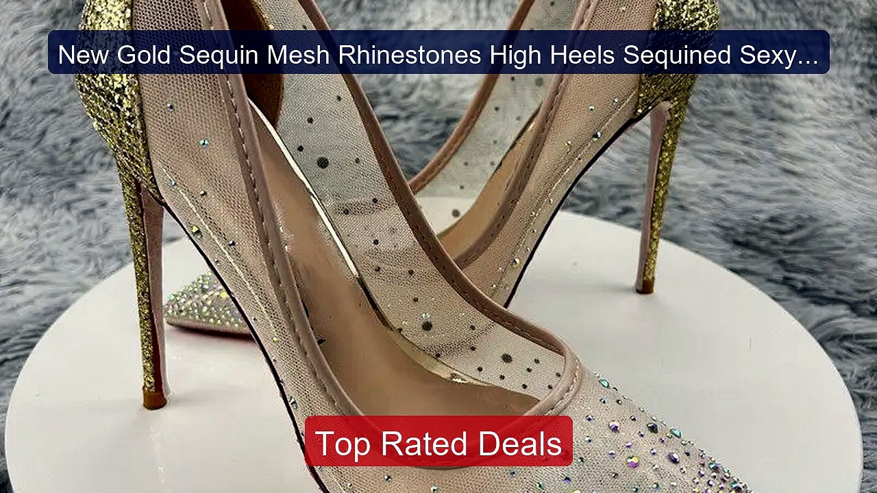 New Gold Sequin Mesh Rhinestones High Heels Sequined Sexy Low... -- Amazing Value 2026 | Must Have!