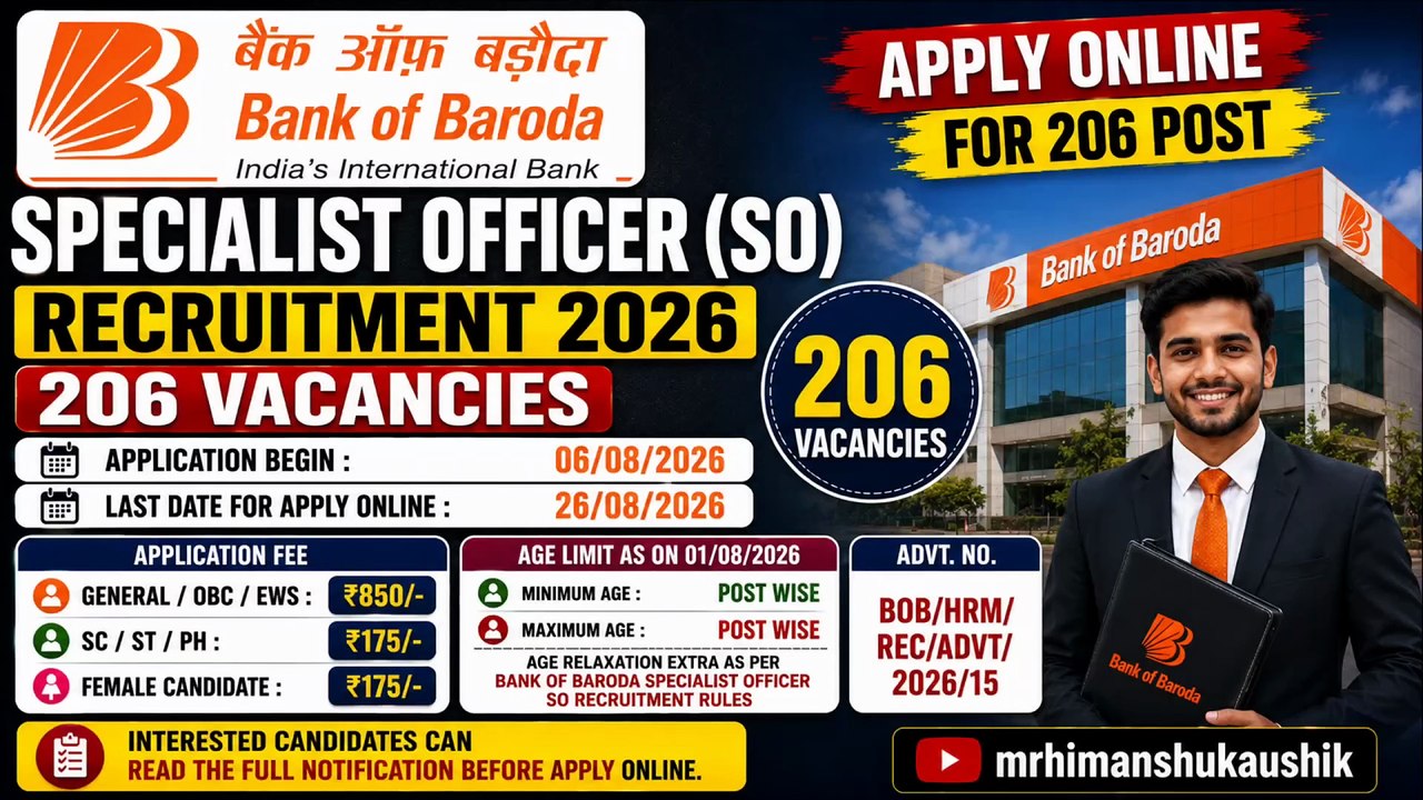 Bank of Baroda BOB Specialist Officer SO Recrui...
