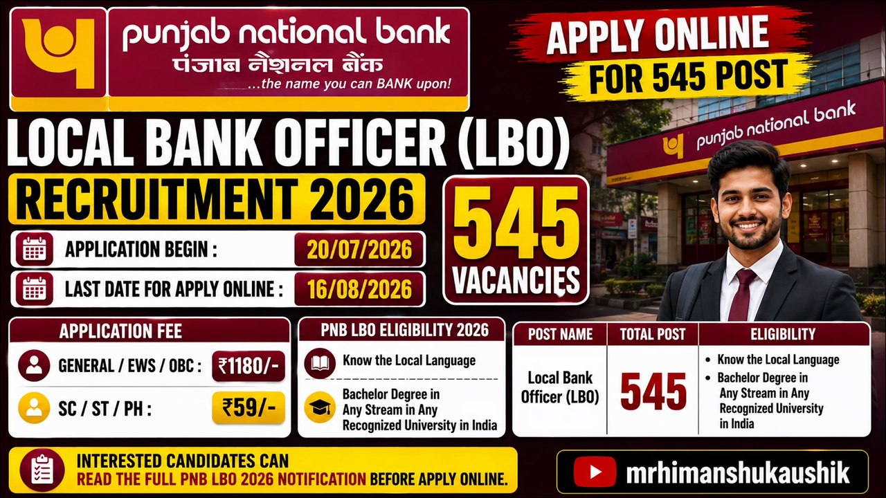Punjab National Bank PNB Local Bank Officer LBO Recruitment 2026 Apply Online for 545 Post #jobs