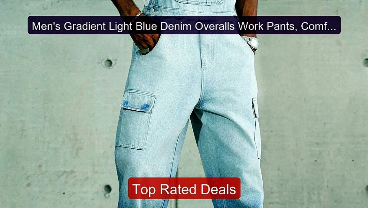 Men's Gradient Light Blue Denim Overalls Work Pants, Comfortable a... -- Best Deal 2026 | Shop Now!