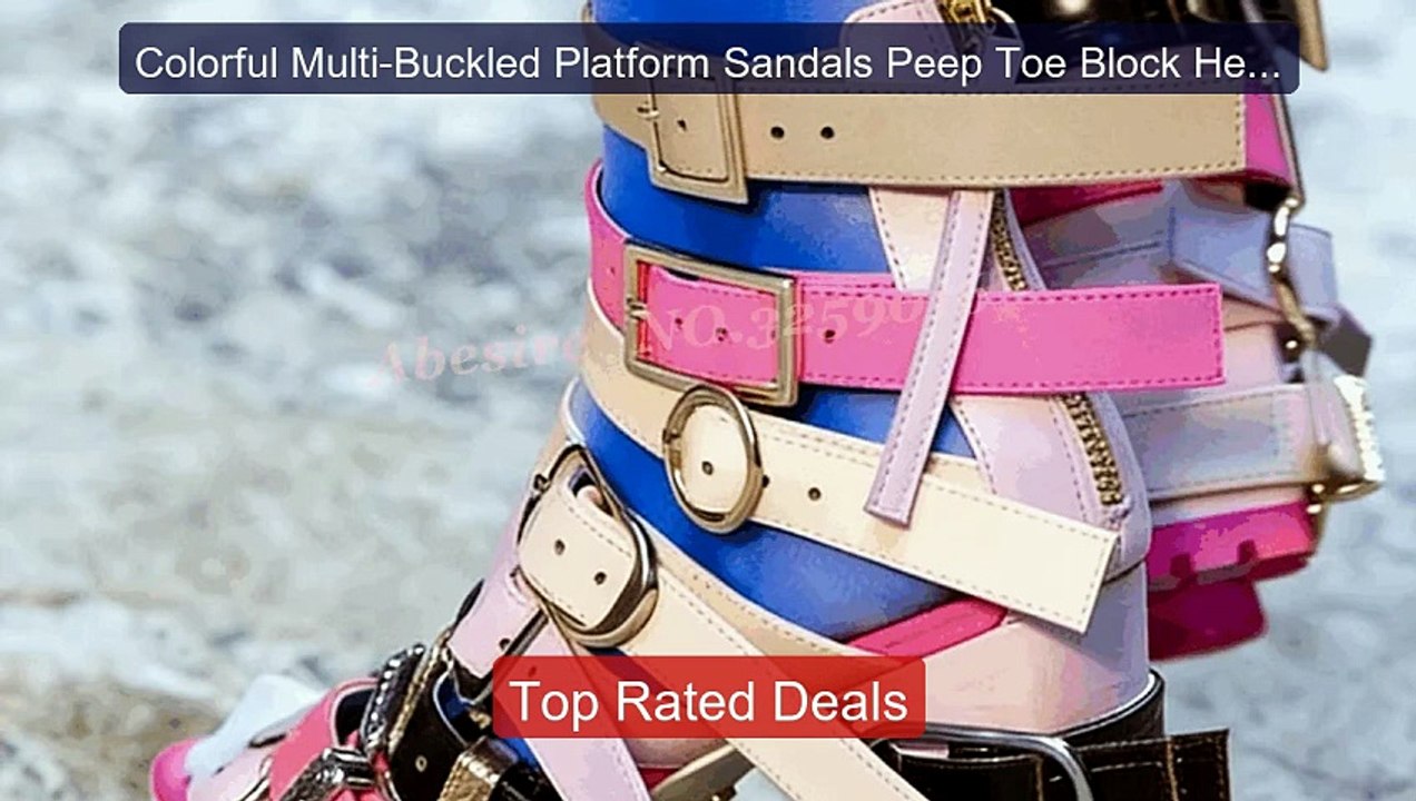 Colorful Multi-Buckled Platform Sandals Peep Toe Block Heeled Back... -- Best Deal 2026 | Shop Now!