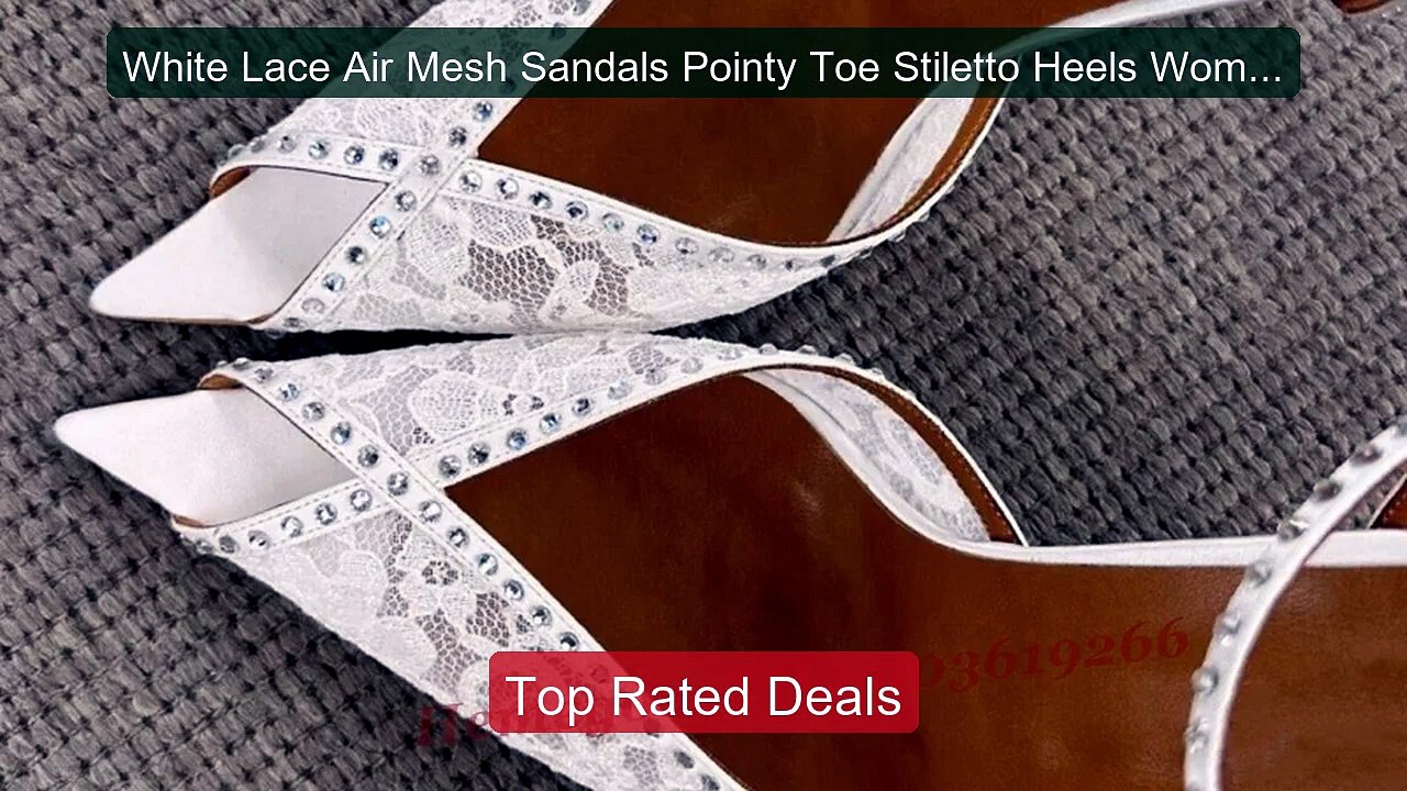 White Lace Air Mesh Sandals Pointy Toe Stiletto Heels Women's ... -- Hot Deal 2026 | Limited Offer!