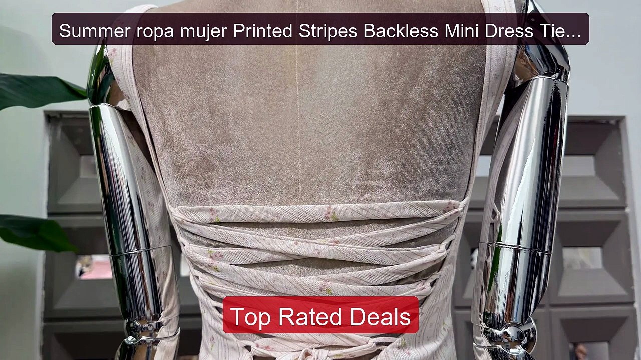 Summer ropa mujer Printed Stripes Backless Mini Dress Tie Up Sleev... -- Best Deal 2026 | Shop Now!
