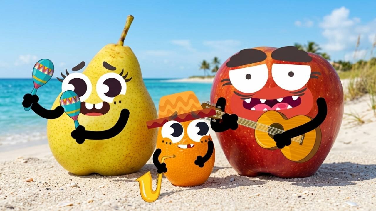 Fruit Characters Take Over the Beach in a Music...