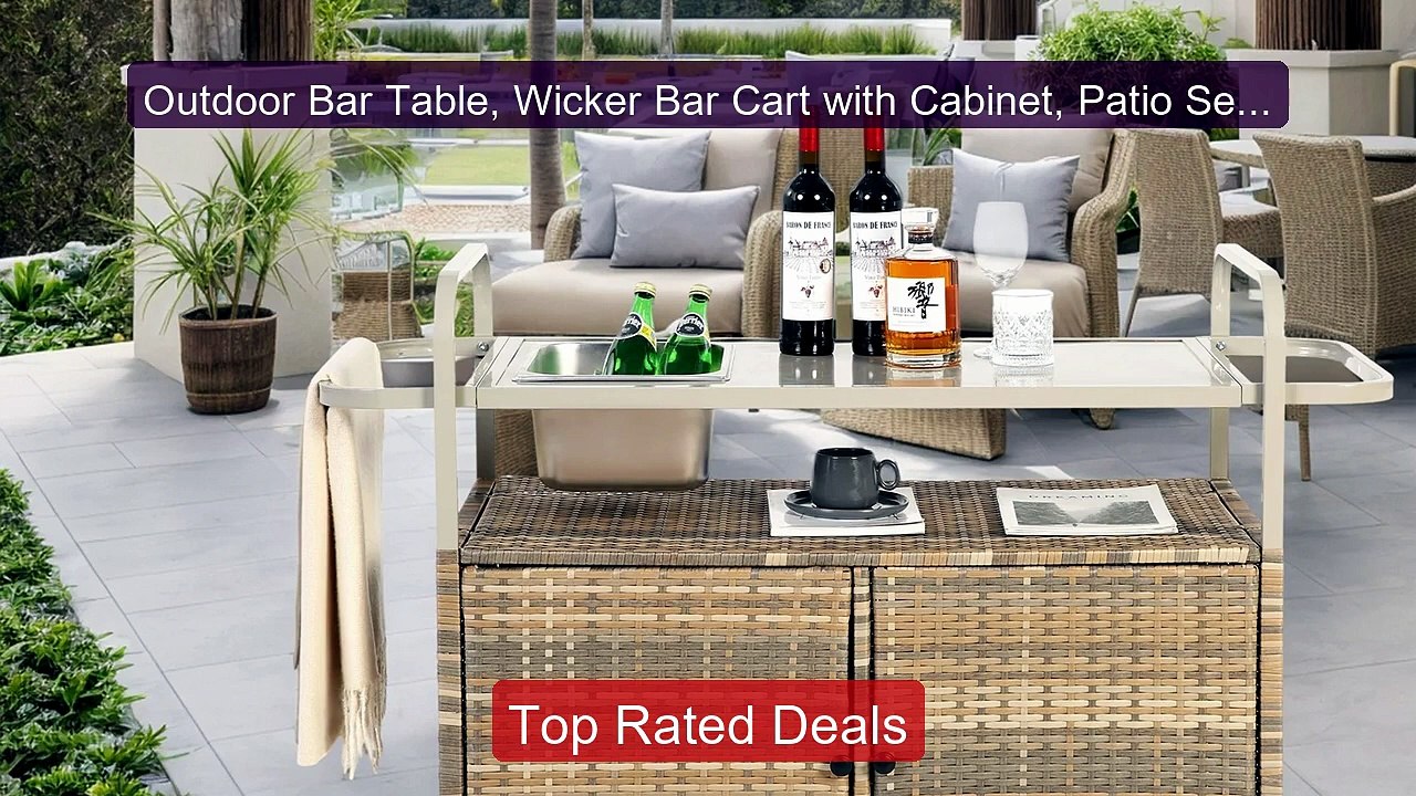 Outdoor Bar Table, Wicker Bar Cart with Cabinet, Patio Serv... -- Top Pick 2026 | Unbeatable Price!