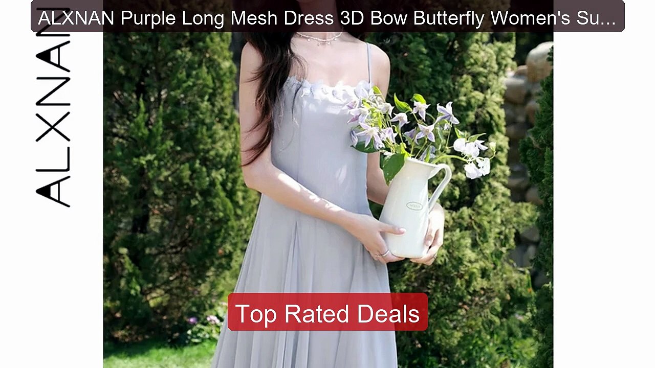 ALXNAN Purple Long Mesh Dress 3D Bow Butterfly Women's Summer Sund... -- Best Deal 2026 | Shop Now!