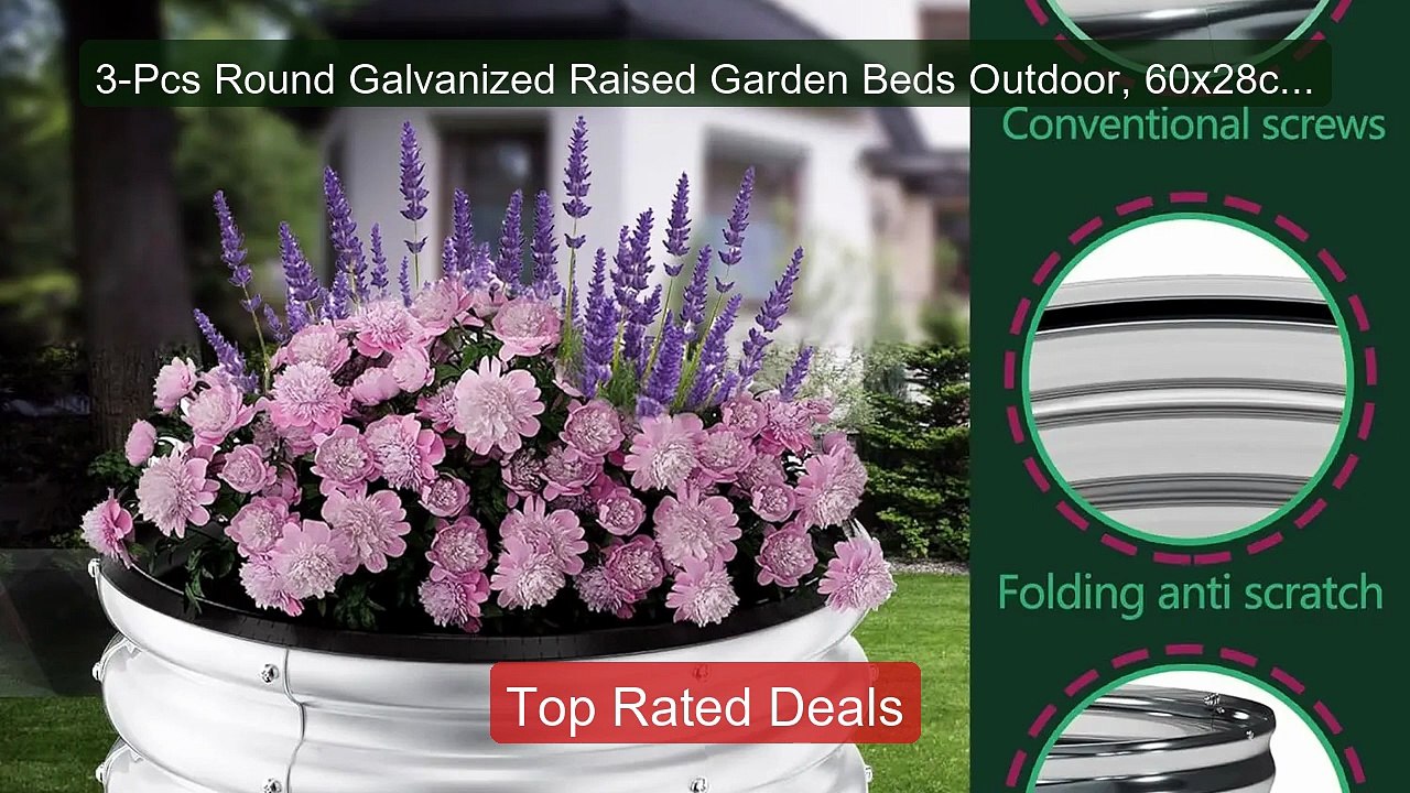 3-Pcs Round Galvanized Raised Garden Beds Outdo...