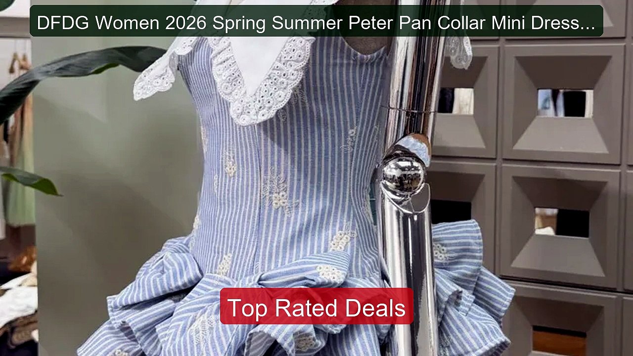 DFDG Women 2026 Spring Summer Peter Pan Collar Mini Dress Striped P... -- Top Rated 2026 | Buy Now!