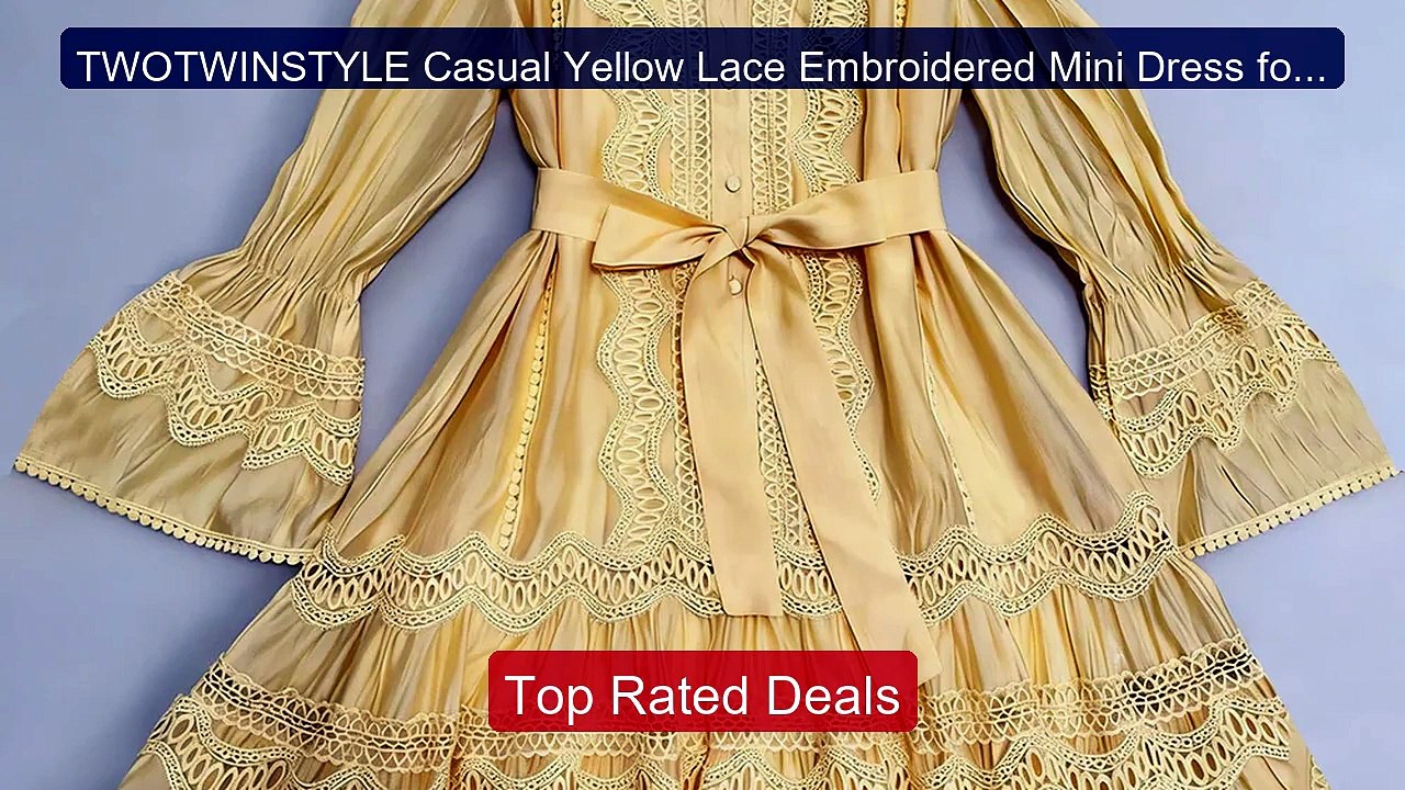 TWOTWINSTYLE Casual Yellow Lace Embroidered Mini Dress for Wom... -- Hot Deal 2026 | Limited Offer!