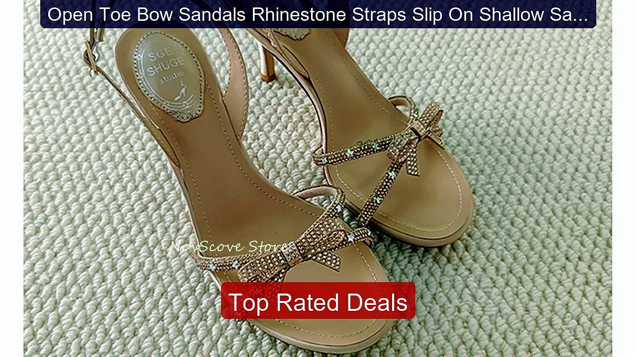 Open Toe Bow Sandals Rhinestone Straps Slip On...