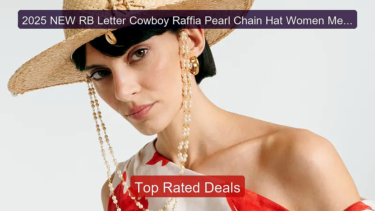 2025 NEW RB Letter Cowboy Raffia Pearl Chain Hat Women Men Cap... -- Best Buy 2026 | Great Quality!