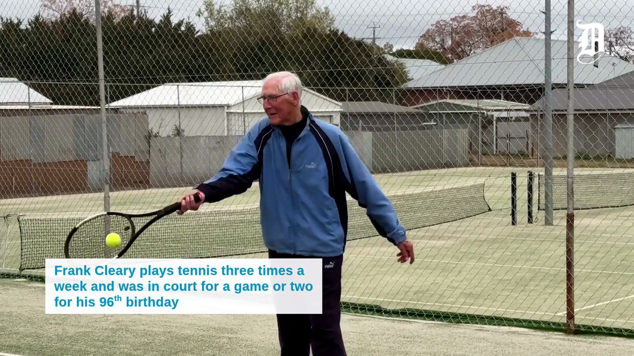 Frank Cleary celebrates 96th birthday on tennis...