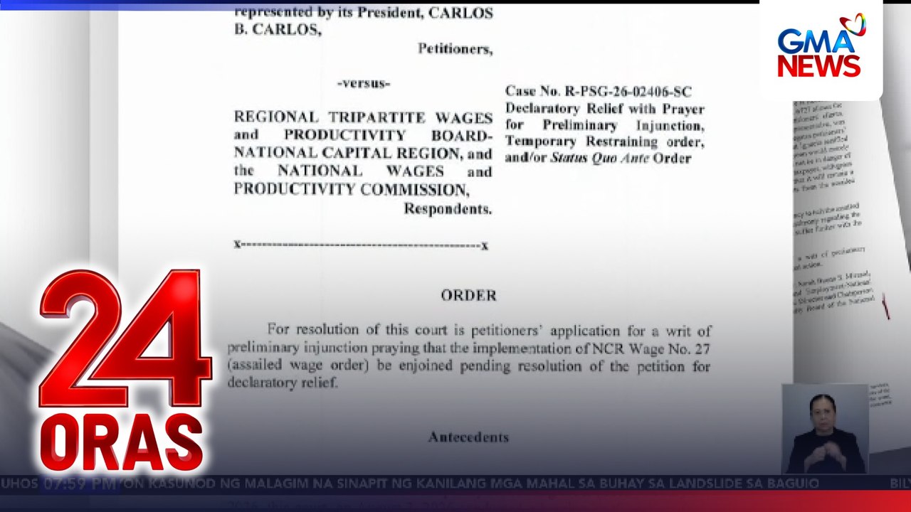 Suspensyon ng P85 wage hike, pinalawig ng Pasig Regional Trial Court | 24 Oras