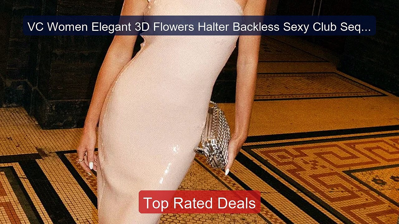 VC Women Elegant 3D Flowers Halter Backless Sex...