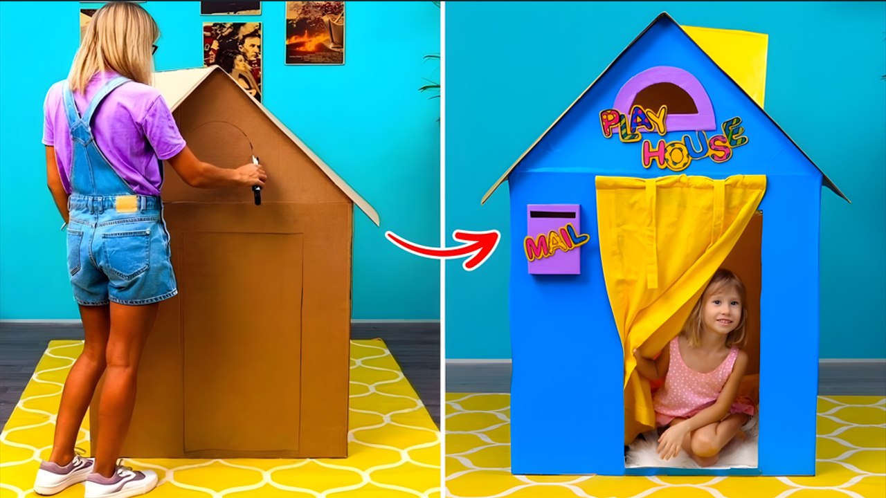 Easy Cardboard crafts. Fun DIY Playhouses for Kids