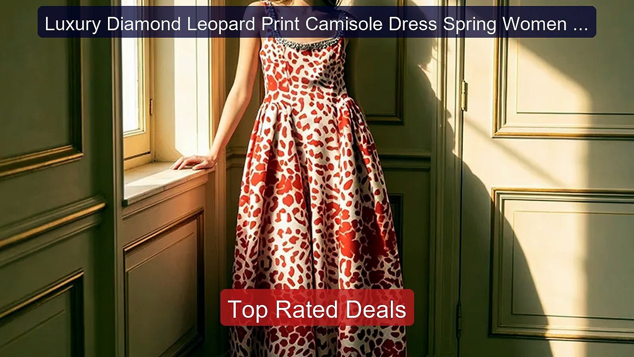 Luxury Diamond Leopard Print Camisole Dress Spr...
