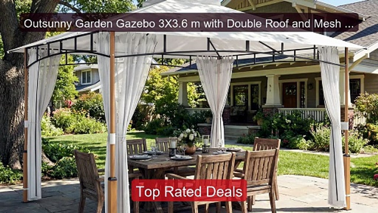 Outsunny Garden Gazebo 3X3.6 m with Double Roof...