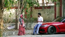 Girl come to the car and see boy reaction