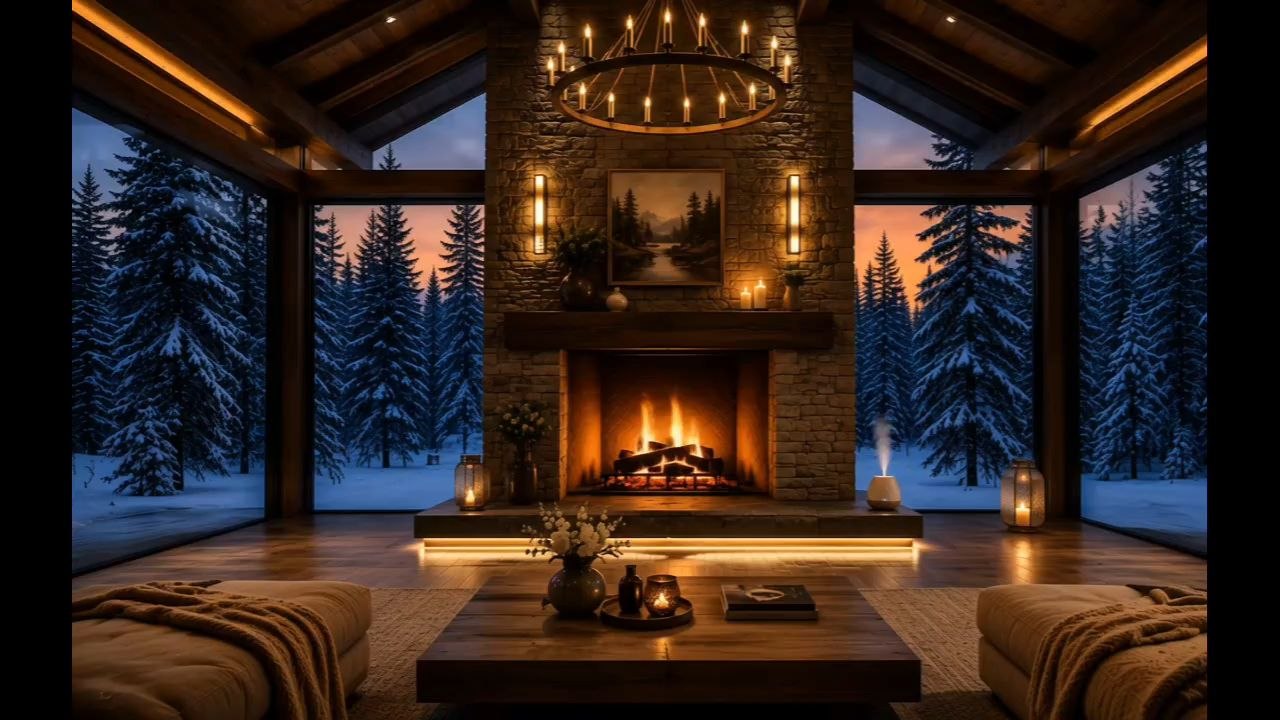 Cozy Snow Cabin Fireplace ❄️🔥 | Relaxing Winter Ambience