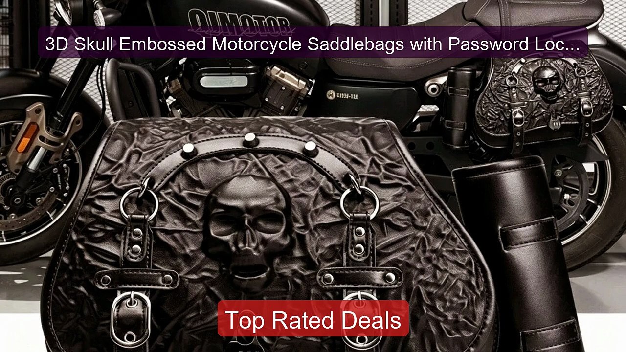 3D Skull Embossed Motorcycle Saddlebags with Pa...