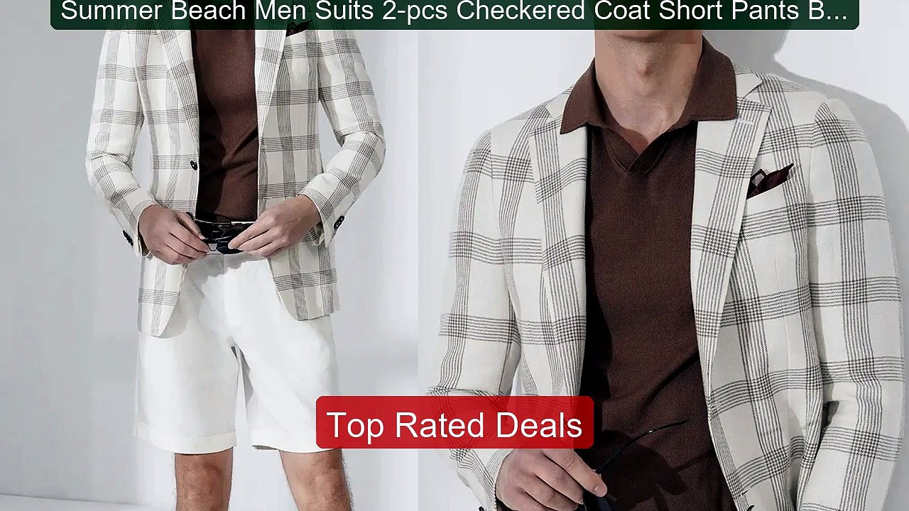 Summer Beach Men Suits 2-pcs Checkered Coat Sho...