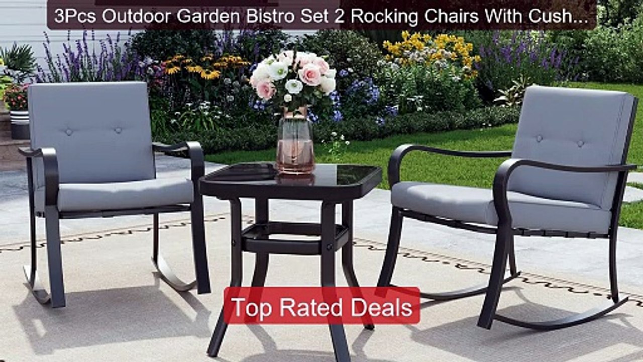 3Pcs Outdoor Garden Bistro Set 2 Rocking Chairs...
