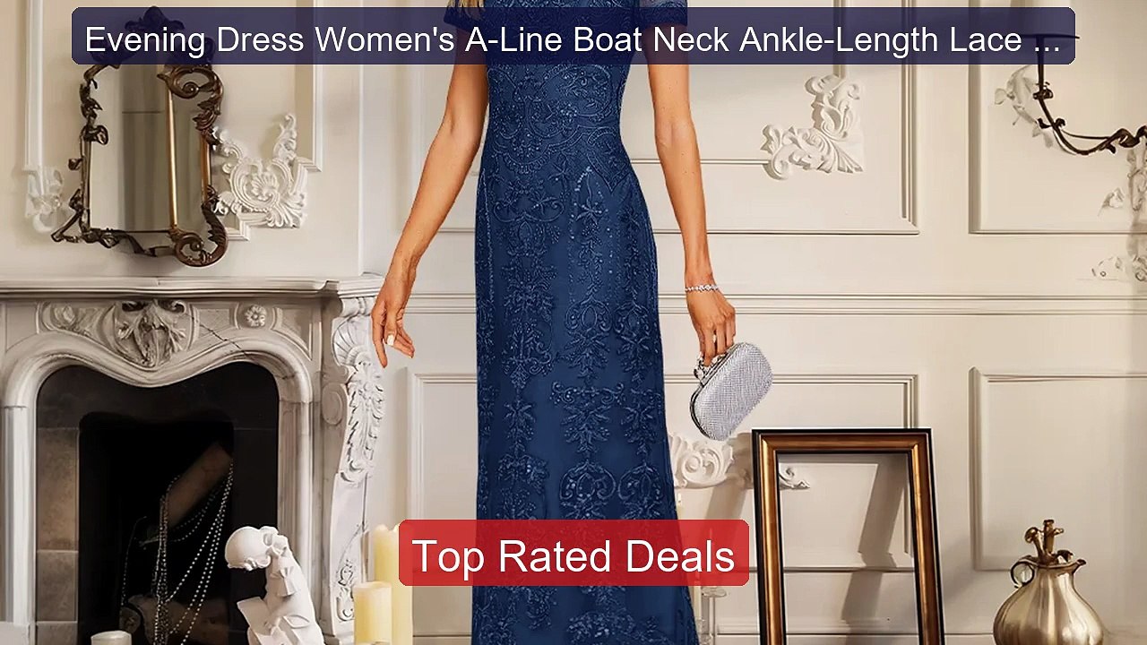 Evening Dress Women's A-Line Boat Neck Ankle-Length Lace Gown ... -- Best Buy 2026 | Great Quality!